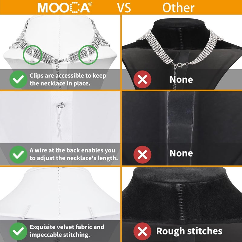 MOOCA 2 Pcs Deluxe Medium Necklace Chain Jewelry Display Holder, Jewelry Stand, Necklaces Display Mannequin Bust Stand, White Faux Leather - Image 4